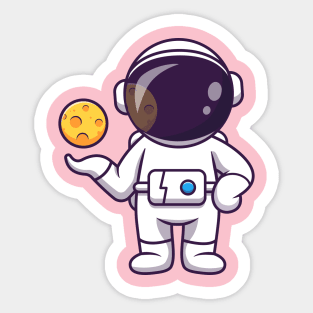 Cute Astronaut With Moon Cartoon Sticker